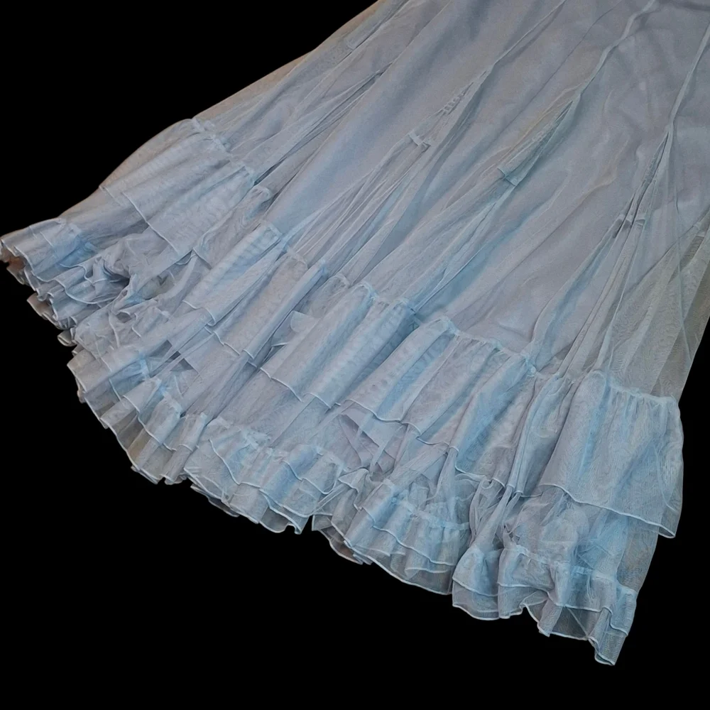 Together Blue Chiffon Ruffel Tiered Mesh High-Waisted Maxi Skirt Women Size 12 - Picture 6 of 16